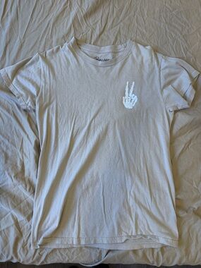 Kids Short Sleeve Tee - Light Gray Skeletal Peace Hand Graphic